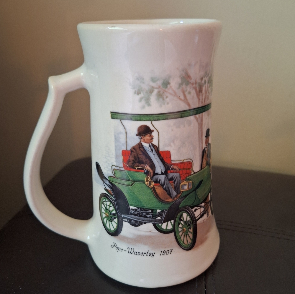 McCoy Mug Beer Stein Pope-Waverley 1907 Antique Car Vintage Tankard Stamped 6020
